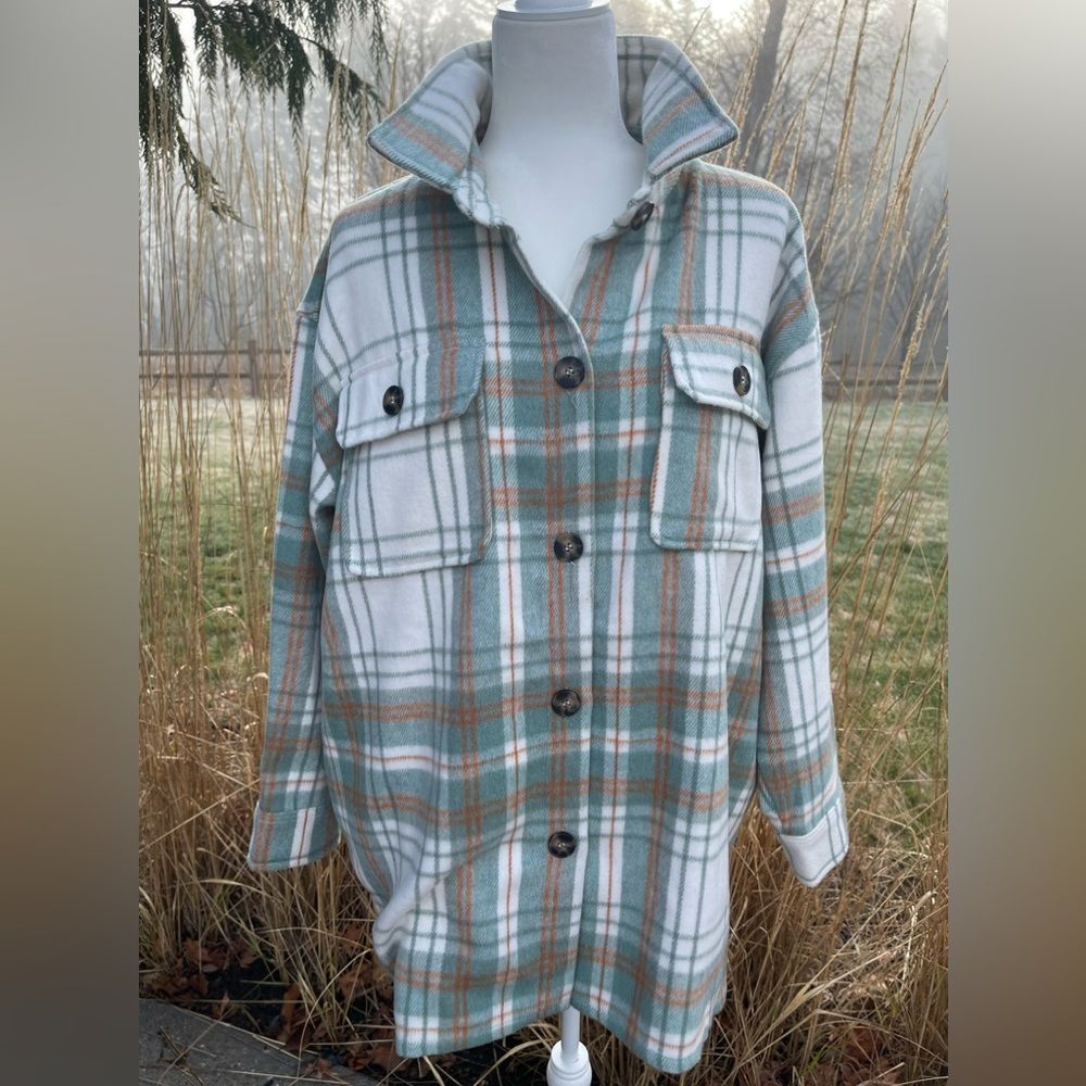 Forever 21 Plaid Jacket - Green, White, Orange